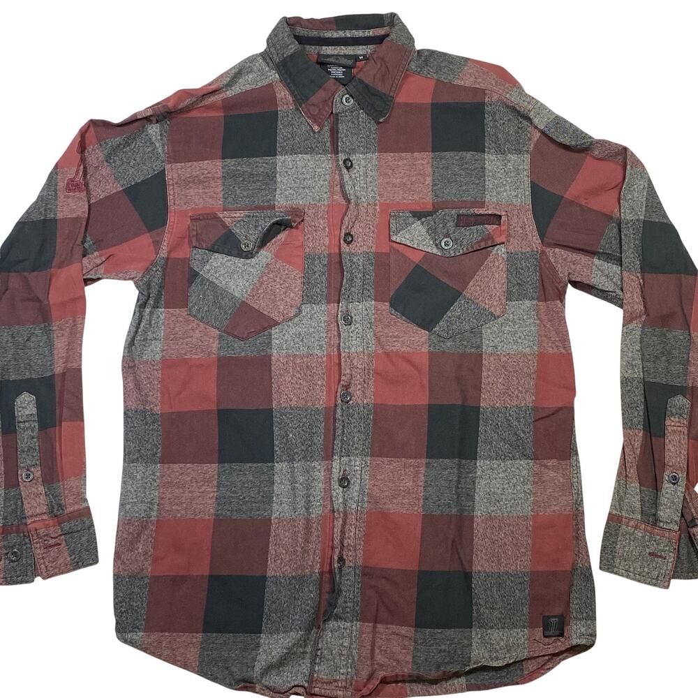 Harley-Davidson Plaid Flannel Long Sleeve Shirt Mens Medium Red Gray Black